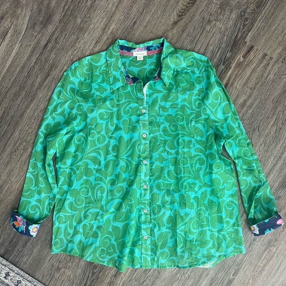 Sundance | Vibrant Floral Flip Cuff Cotton Button Down Blouse - Picture 2 of 7